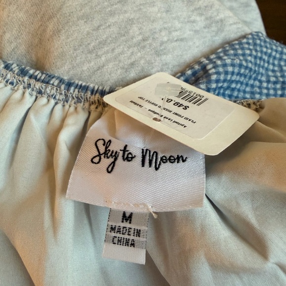 Blue Gingham Ruffle-Hem Spaghetti Strap Top - Picture 3 of 3